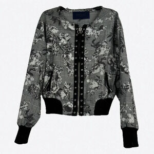 Rachel Rachel Roy plaid & floral black/white/grey bomber jacket